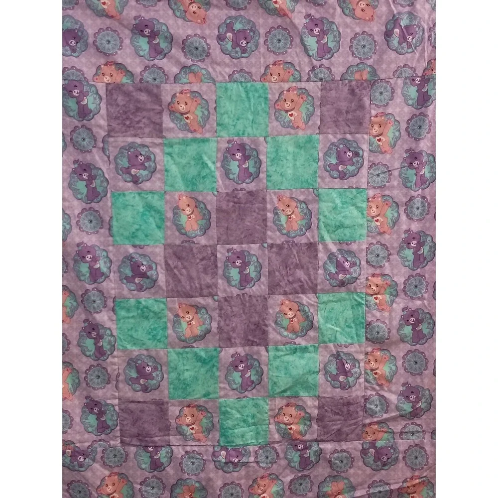 Handmade Care Bears Patchwork Baby Quilt‎ Purple Pink Teal Share Bear 33x44